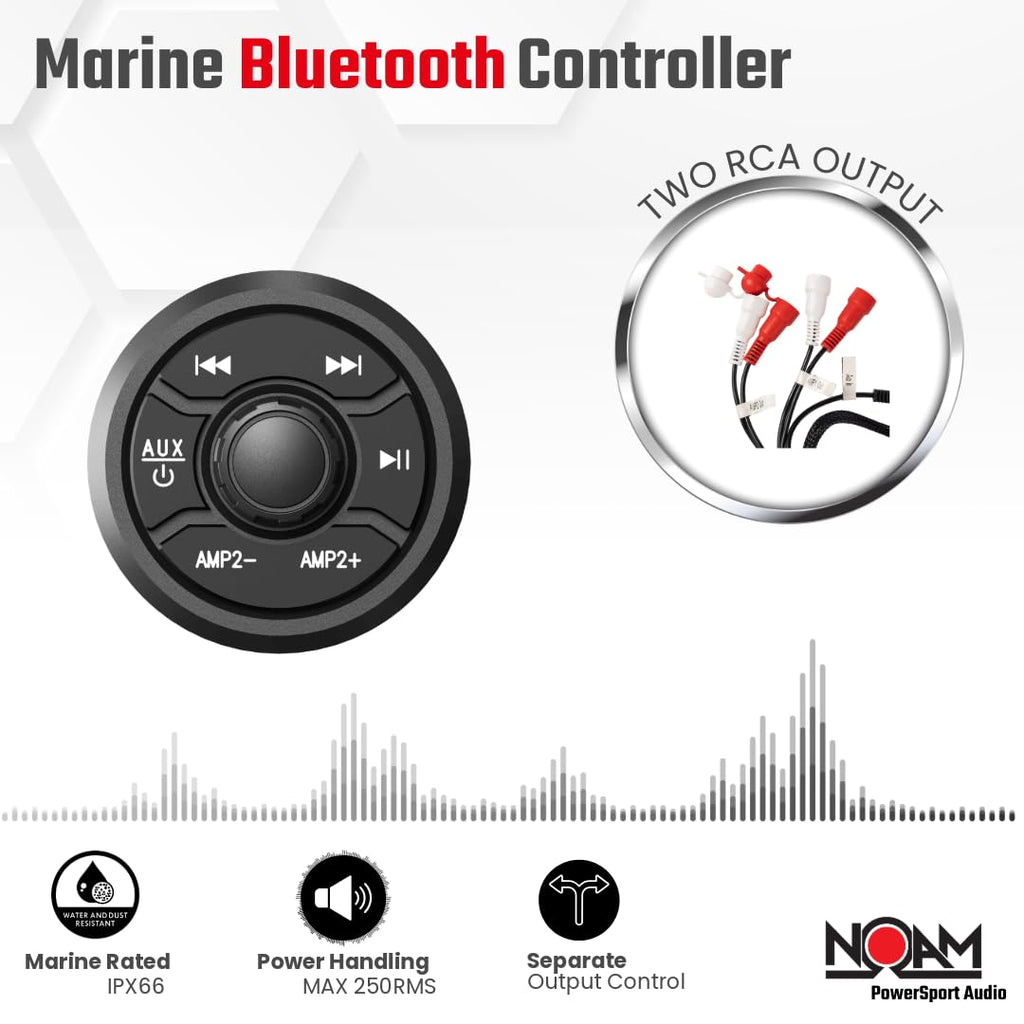 NOAM NUTV5 Quad - Marine ATV/Golf Cart/UTV Stereo System kit – with 4 Waterproof LED Light Tower Speakers, Weatherproof Controller/Head Unit with Bluetooth and AUX Input and Four Channels Amplifier