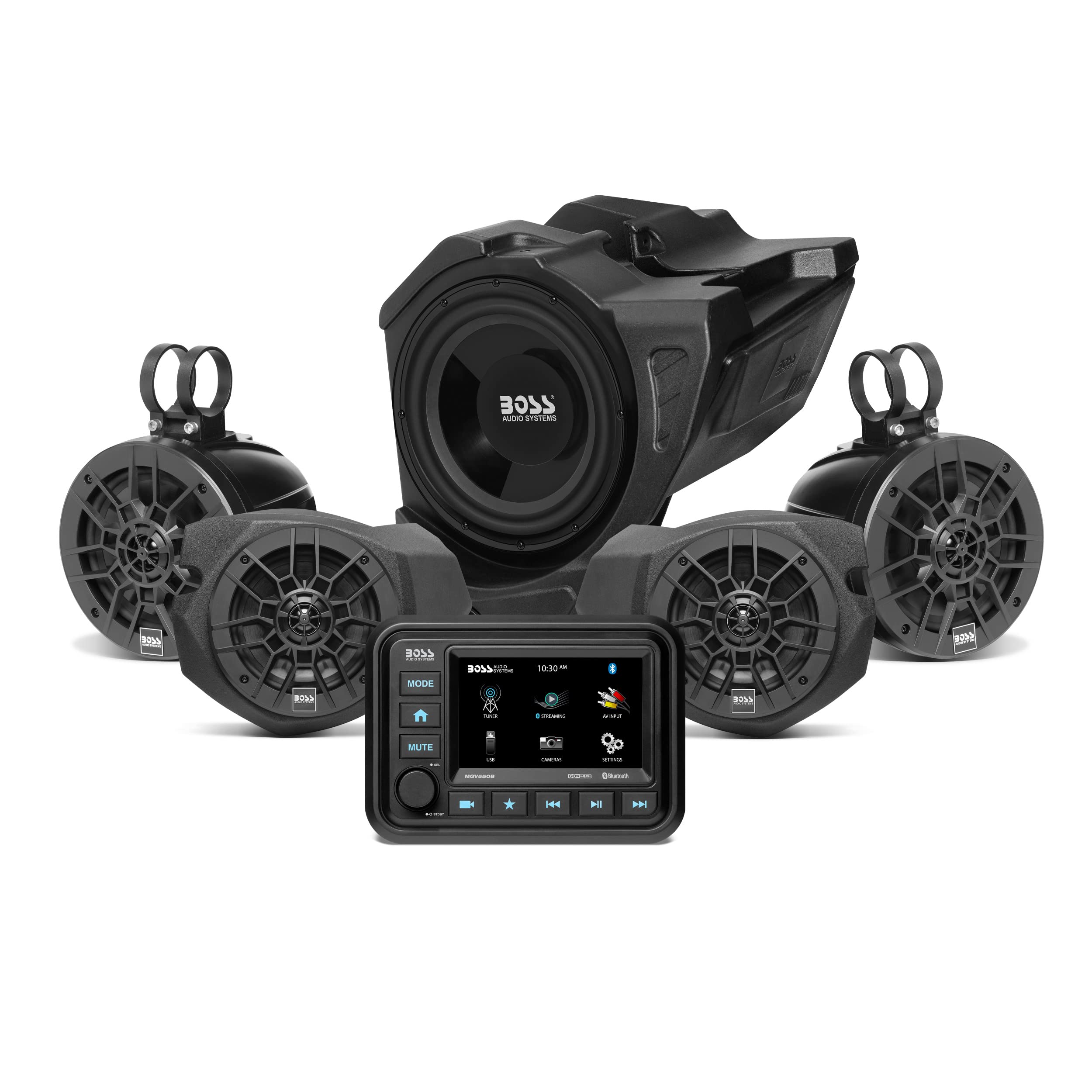 BOSS Audio Systems BPRZR5 ATV Stereo System - Touchscreen Radio Receiver Head Unit, 5 Full Range Speakers, for Polaris RZR 2014-2023 900, 1000, Turbo & XP 1000 Models, Bluetooth, No CD Player