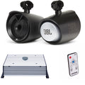 JBL MT8HLB 8" 2-Way Marine Tower Speaker Black & Wet Sounds HTX2 2 Channel Amplifier with Kicker 41KMLC LED Controller