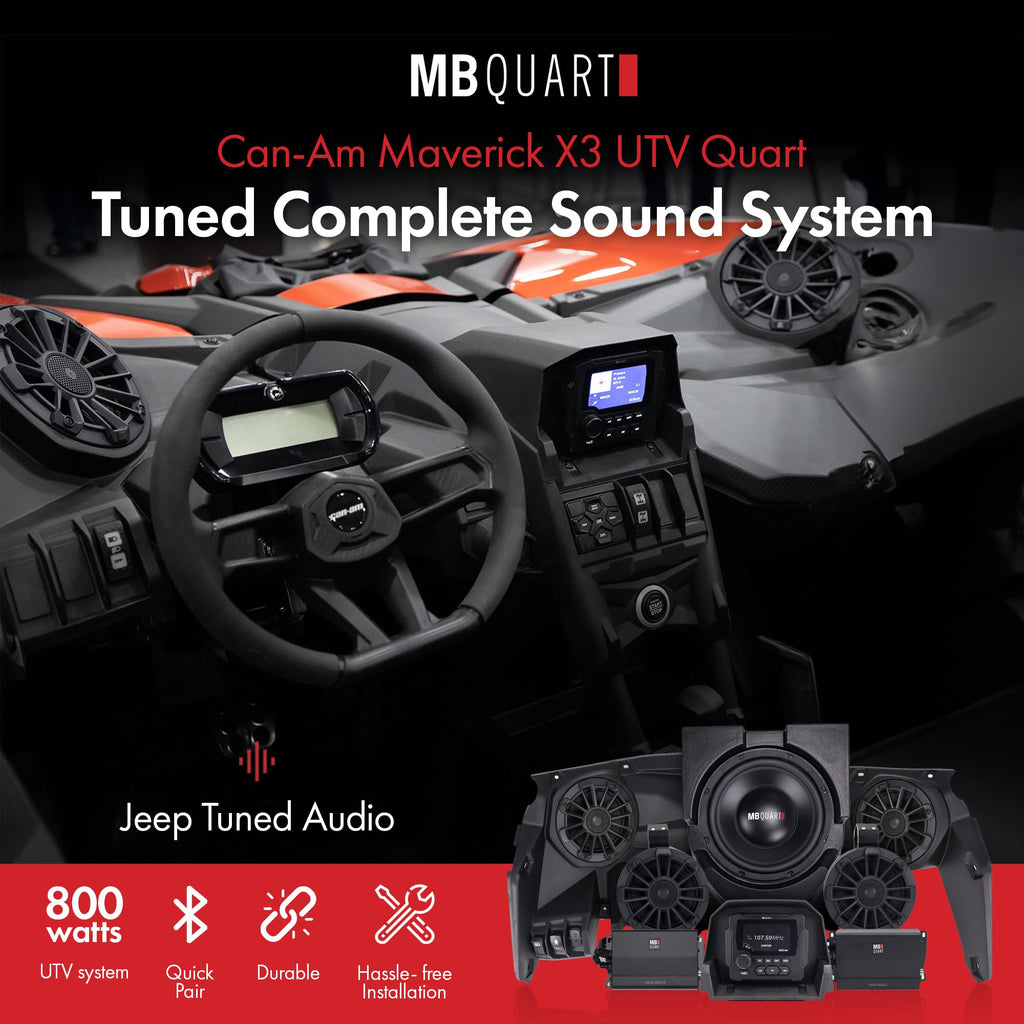 MB Quart 1800 Watt Stage 5 Can Am Maverick X3 (2017-2025) Tuned, Complete Audio Car Speakers Sound System Utility Terrain Vehicles, Off Road, Black
