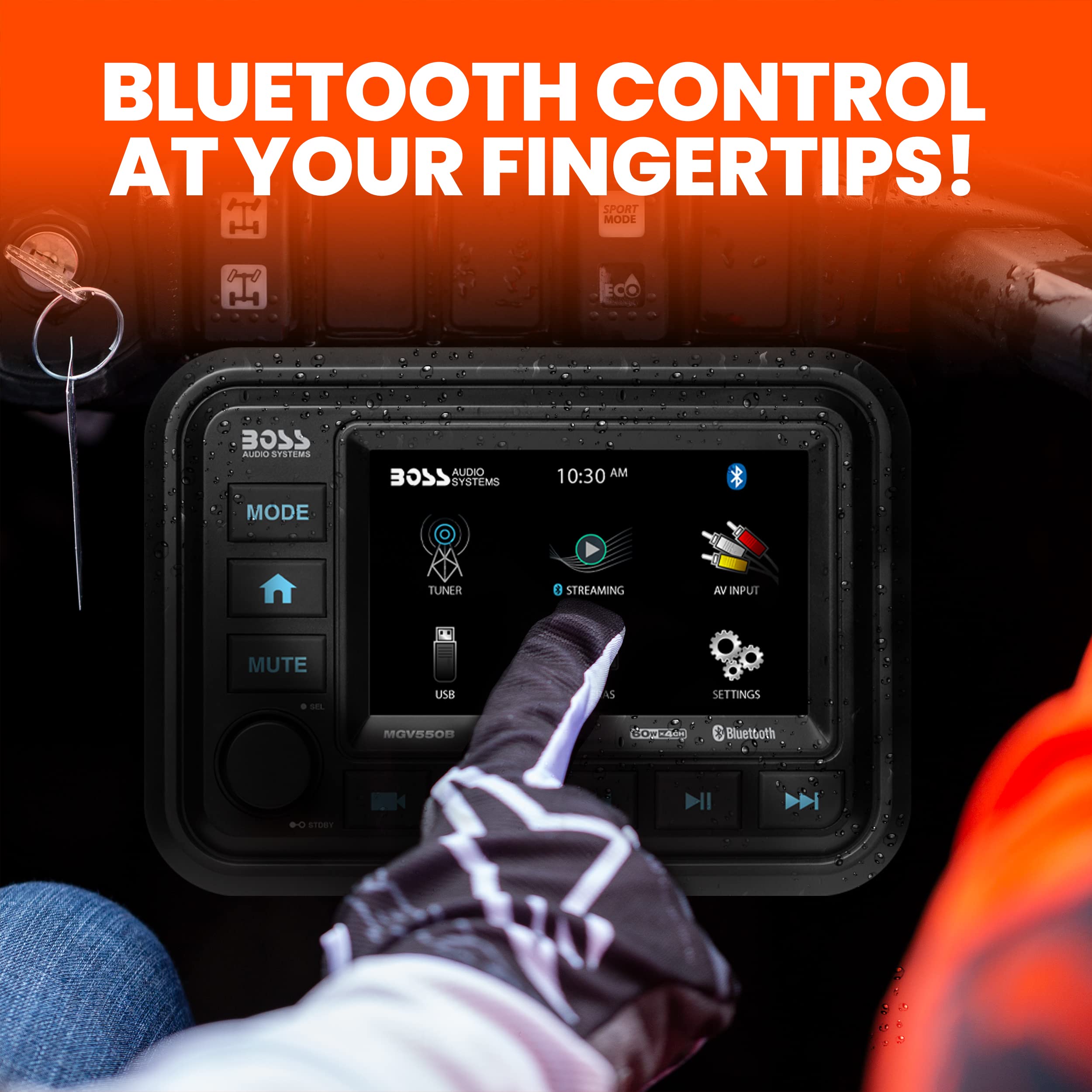 BOSS Audio Systems BPRZR5 ATV Stereo System - Touchscreen Radio Receiver Head Unit, 5 Full Range Speakers, for Polaris RZR 2014-2023 900, 1000, Turbo & XP 1000 Models, Bluetooth, No CD Player